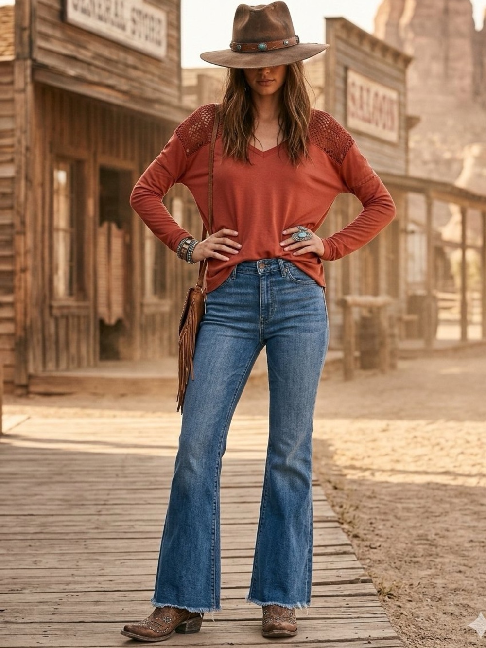 Free People We The Free rust crochet back and sleeve v neck cotton long sleeve